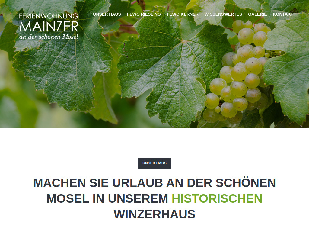 Website von Ferienwohnungen Anne Mainzer in Ediger-Eller