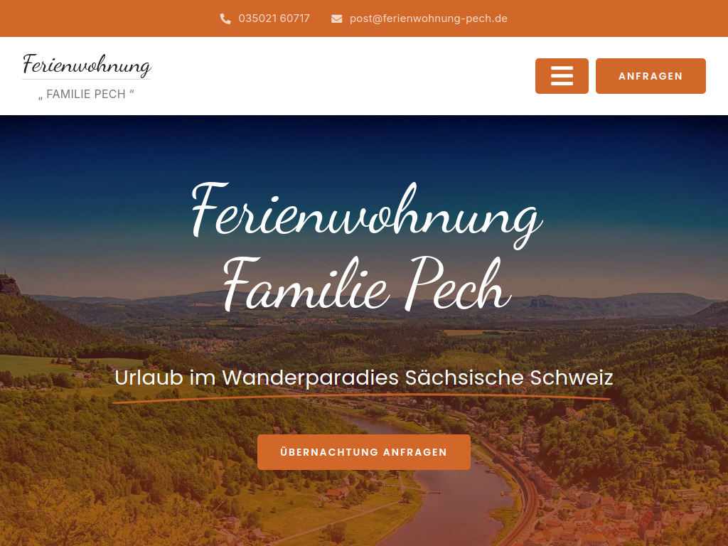 Website von Ferienwohnung „Familie Pech" in Königstein
