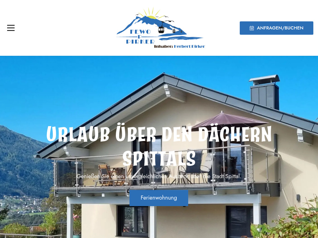 Website von Ferienwohnung Pirker in Spittal an der Drau