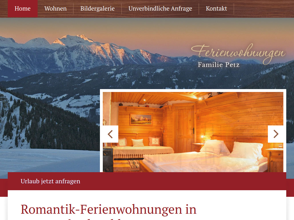 Website von Ferienwohnungen Petz in Donnersbachwald