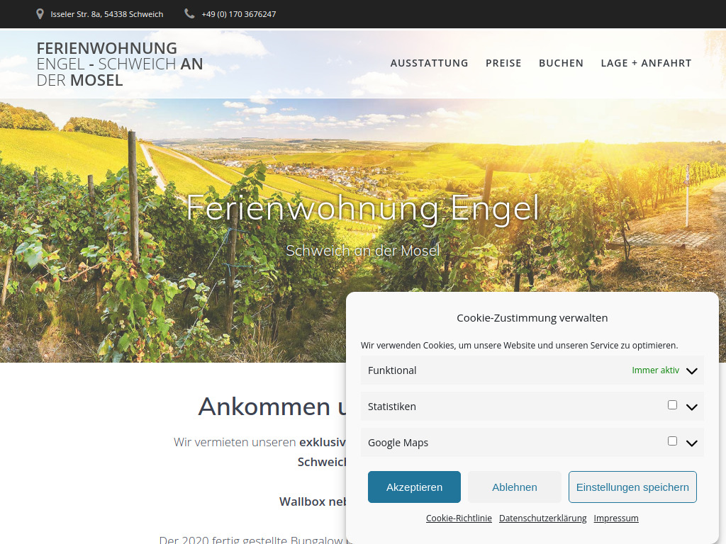 Website von Ferienwohnung Engel in Schweich