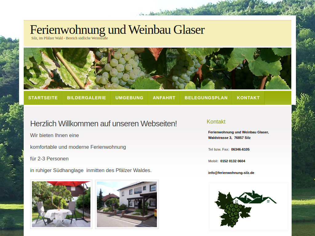 Website von Ferienwohnung und Weinbau Glaser in Silz