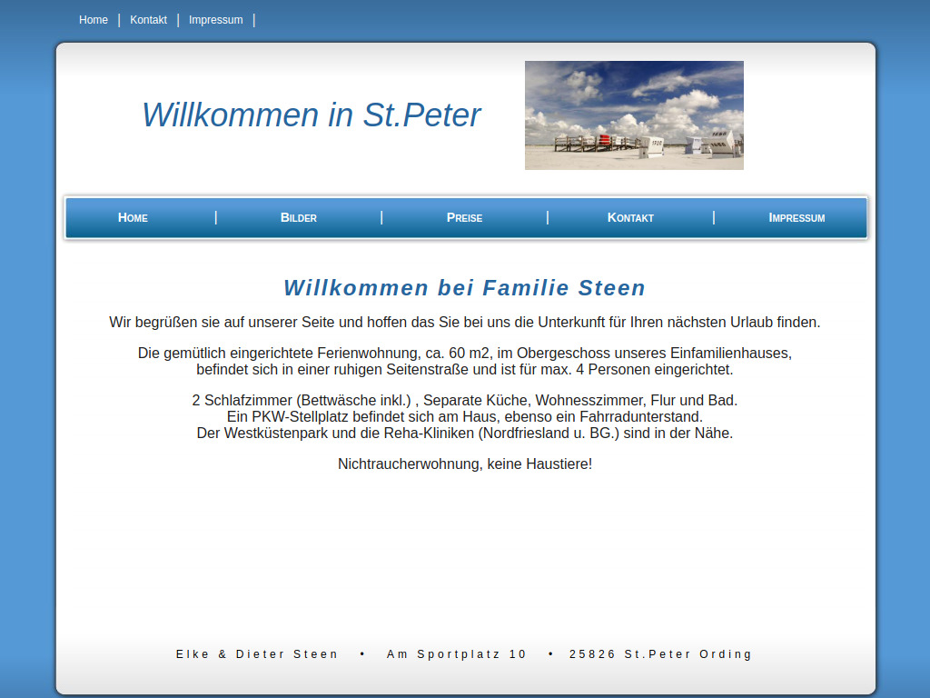 Website von Fewo Steen in St. Peter-Ording