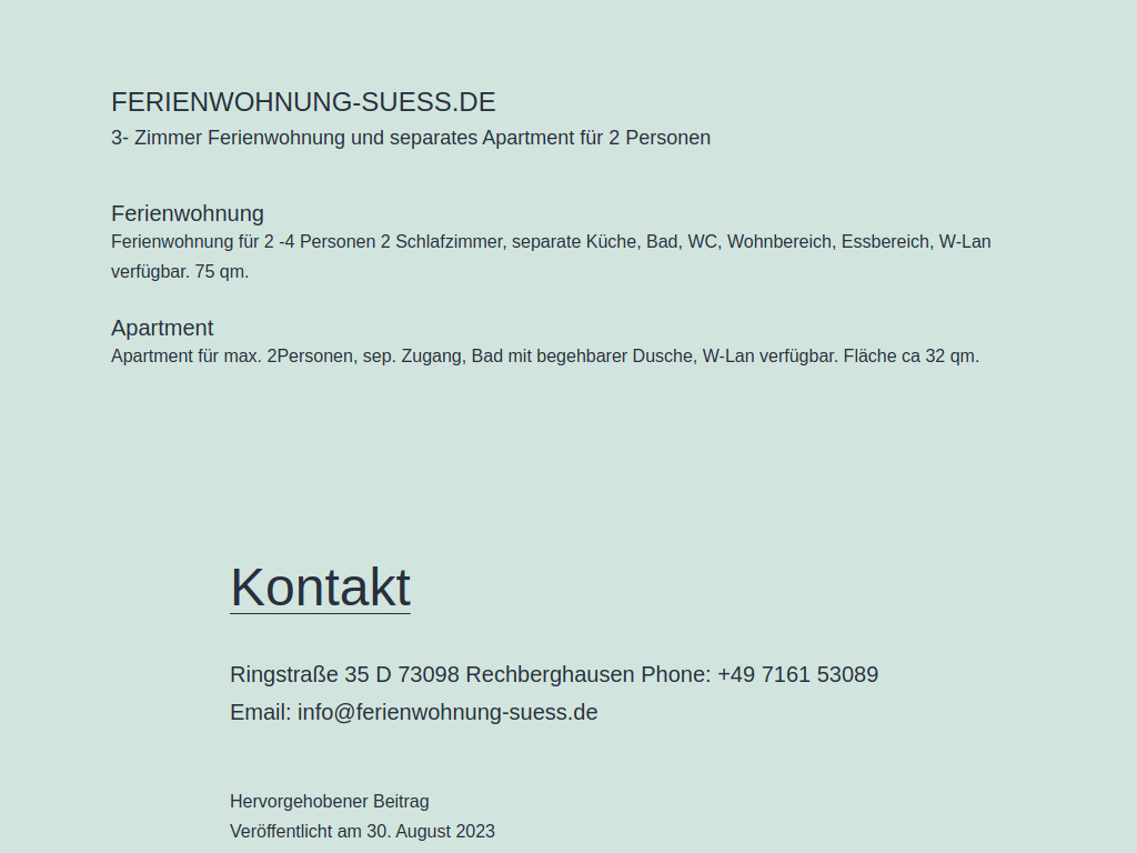 Website von ferienwohnung-suess.de in Rechberghausen