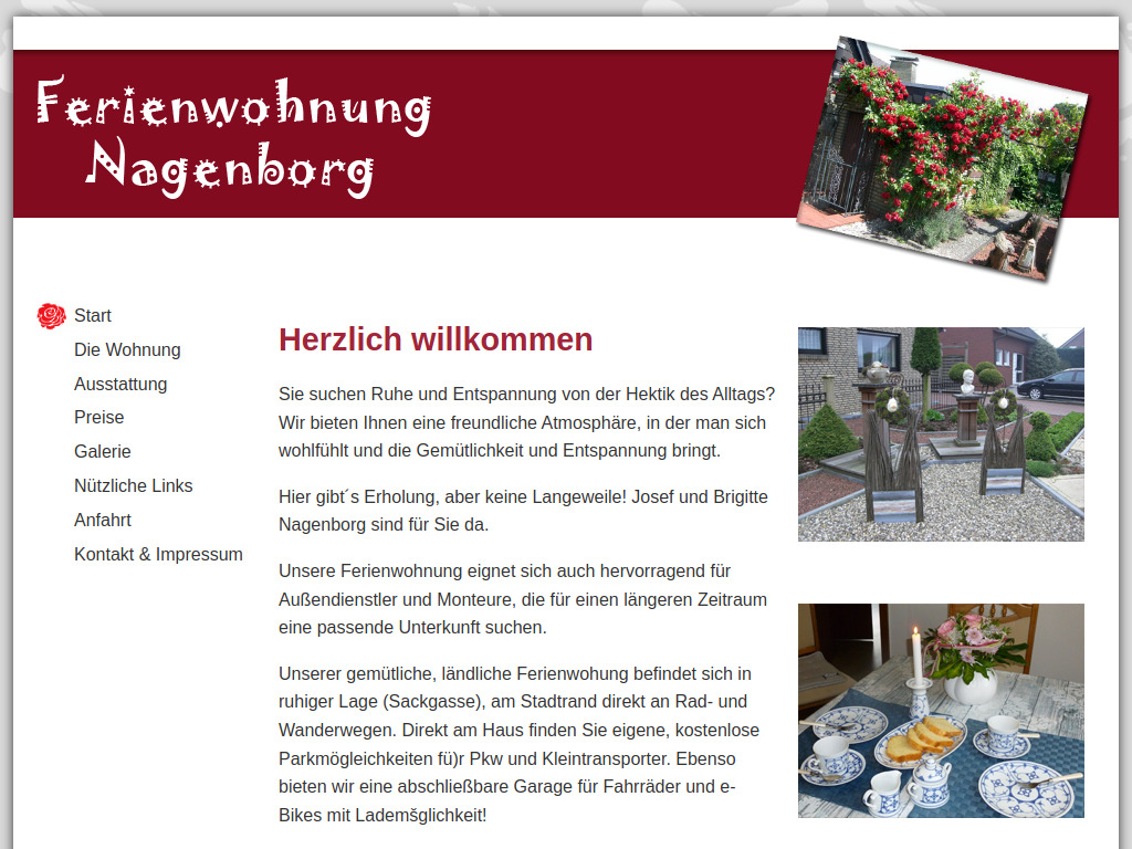 Website von Ferienwohnung Nagenborg in Vreden
