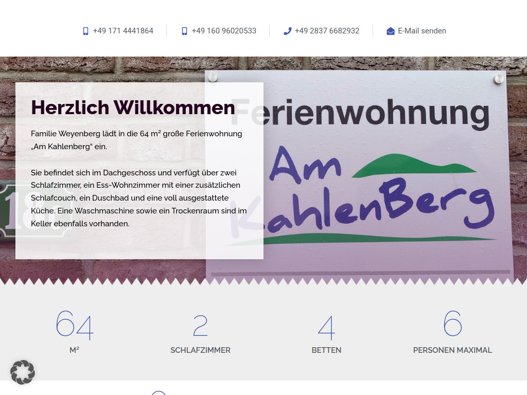 Website von Ferienwohnung am Kahlen Berg in Weeze