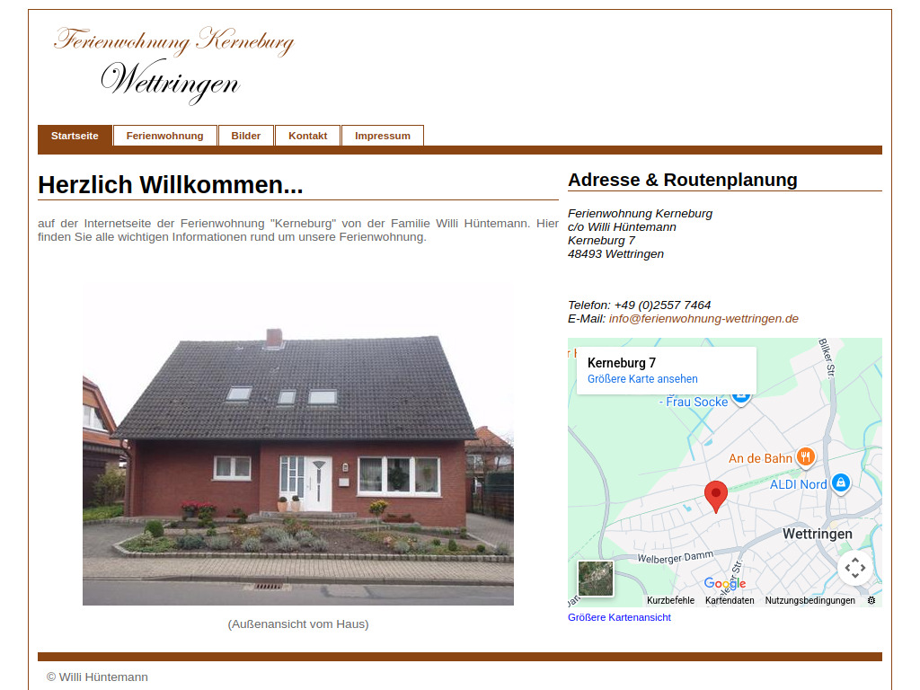 Website von Ferienwohnung Kerneburg in Wettringen