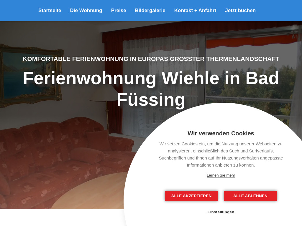 Website von Ferienwohnung Wiehle in Bad Füssing in Meter Tiefe und wirkt heilend auf Körper und Geist