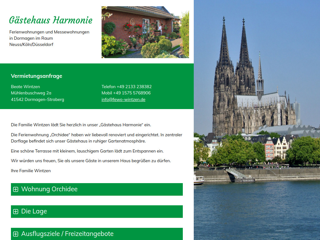 Website von Ferienwohnung Dormagen Straberg - Beate Wintzen in Dormagen