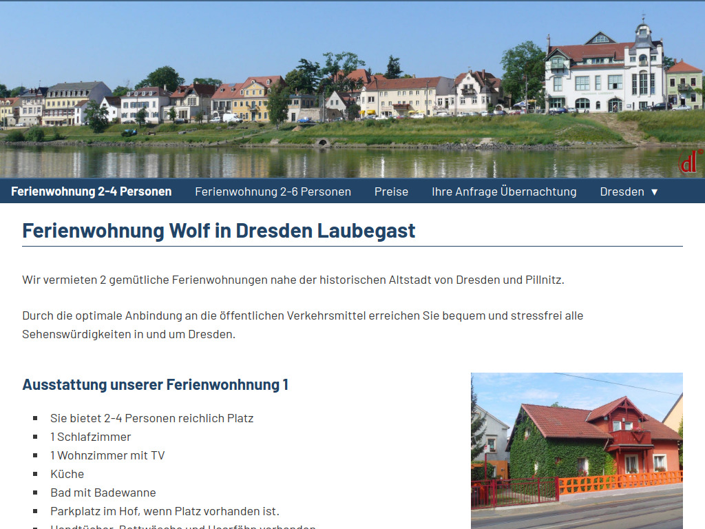 Website von Ferienwohnung Familie Wolf in Dresden
