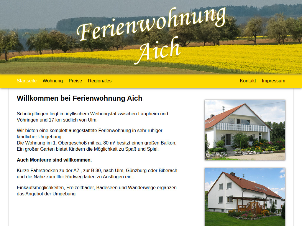Website von Aich Ferienwohnung - Willkommen in Schnürpflingen