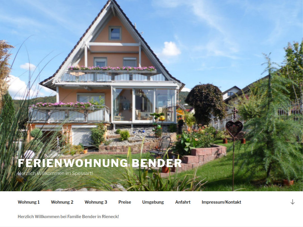 Website von Ferienwohnung Bender in Rieneck