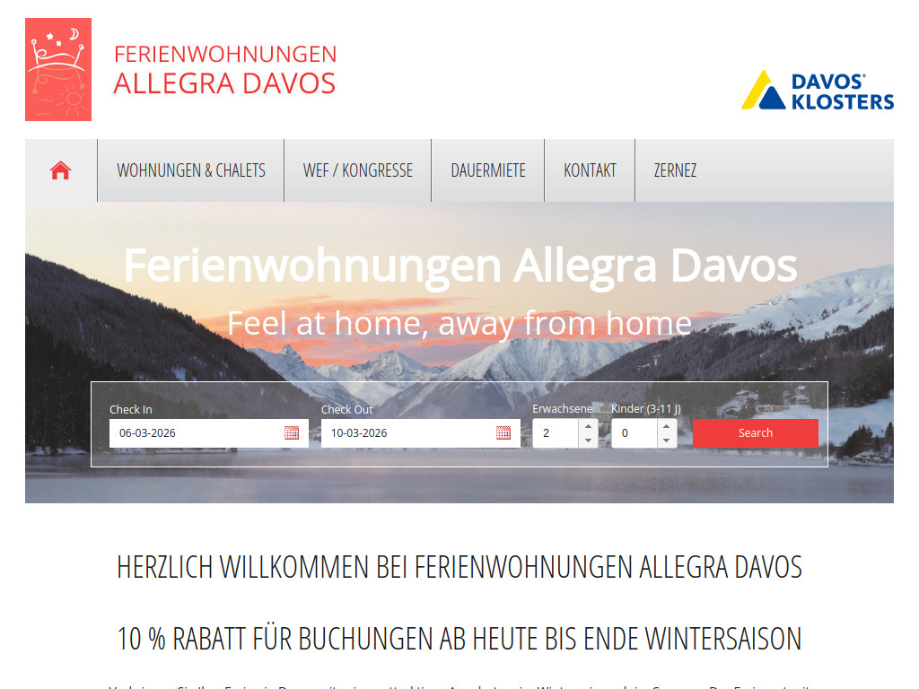 Website von Ferienwohnungen Allegra Davos in Davos