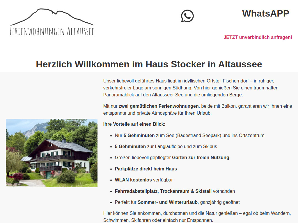Website von Ferienwohnungen Altaussee in Altaussee