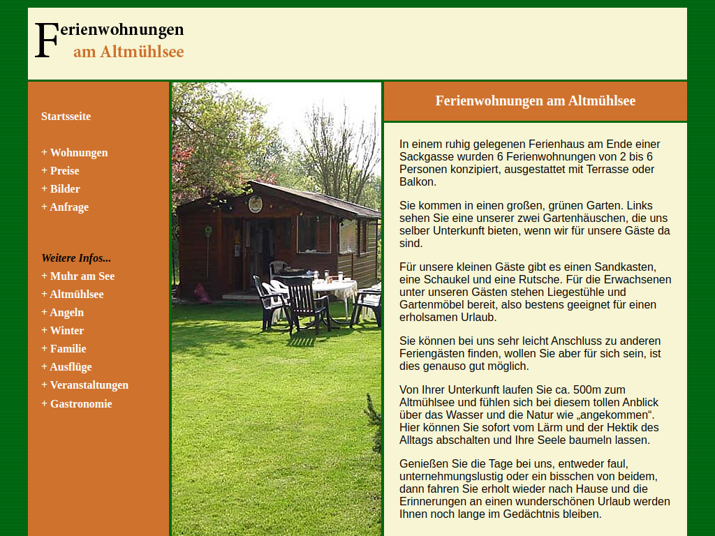 Website von Ferienwohnungen am Altmühlsee in Zirndorf