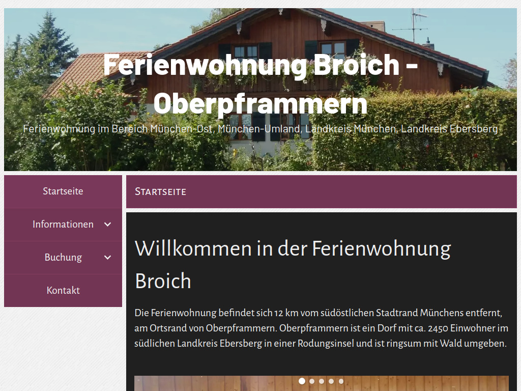Website von Ferienwohnung Broich in Oberpframmern