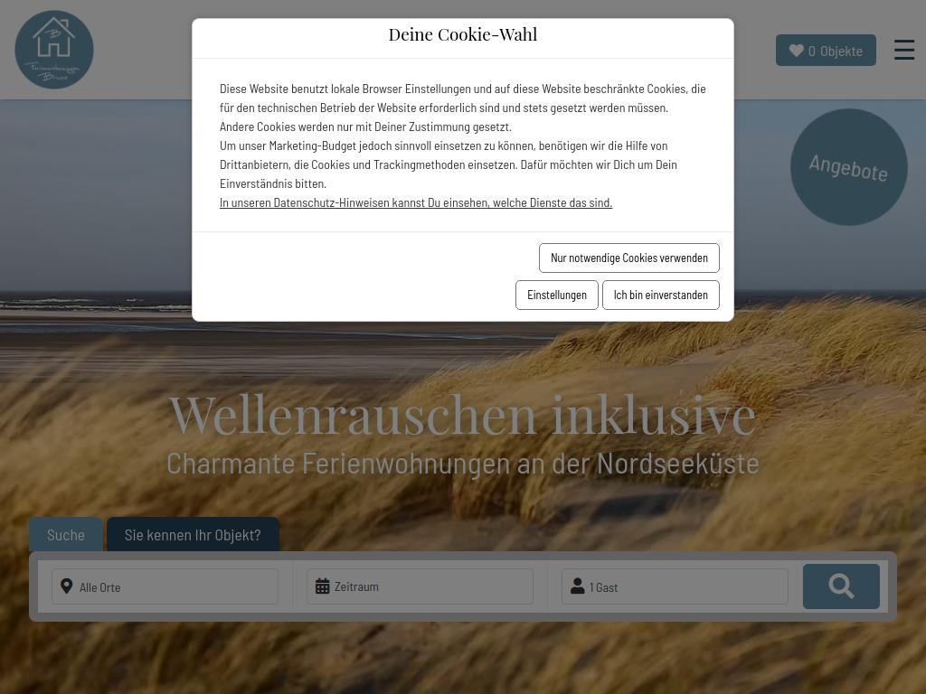 Website von Ferienwohnungen Bruno in Norderney