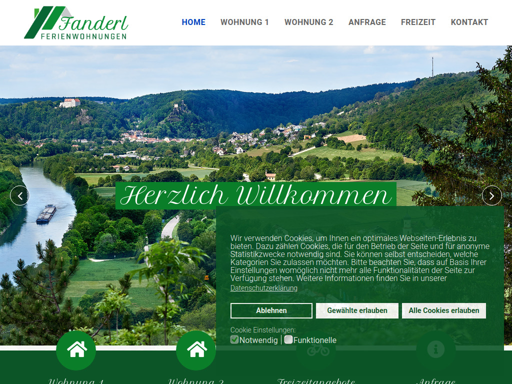 Website von Ferienwohnungen Fanderl in Riedenburg