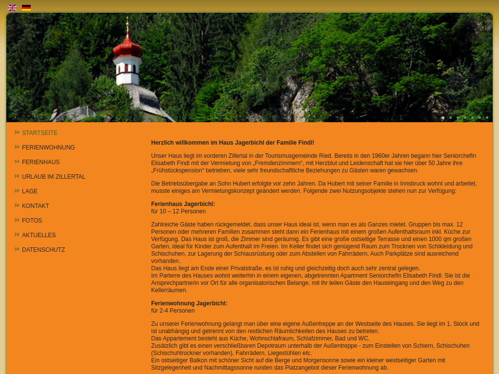 Website von Haus Jagerbichl Familie Findl in Ried im Zillertal