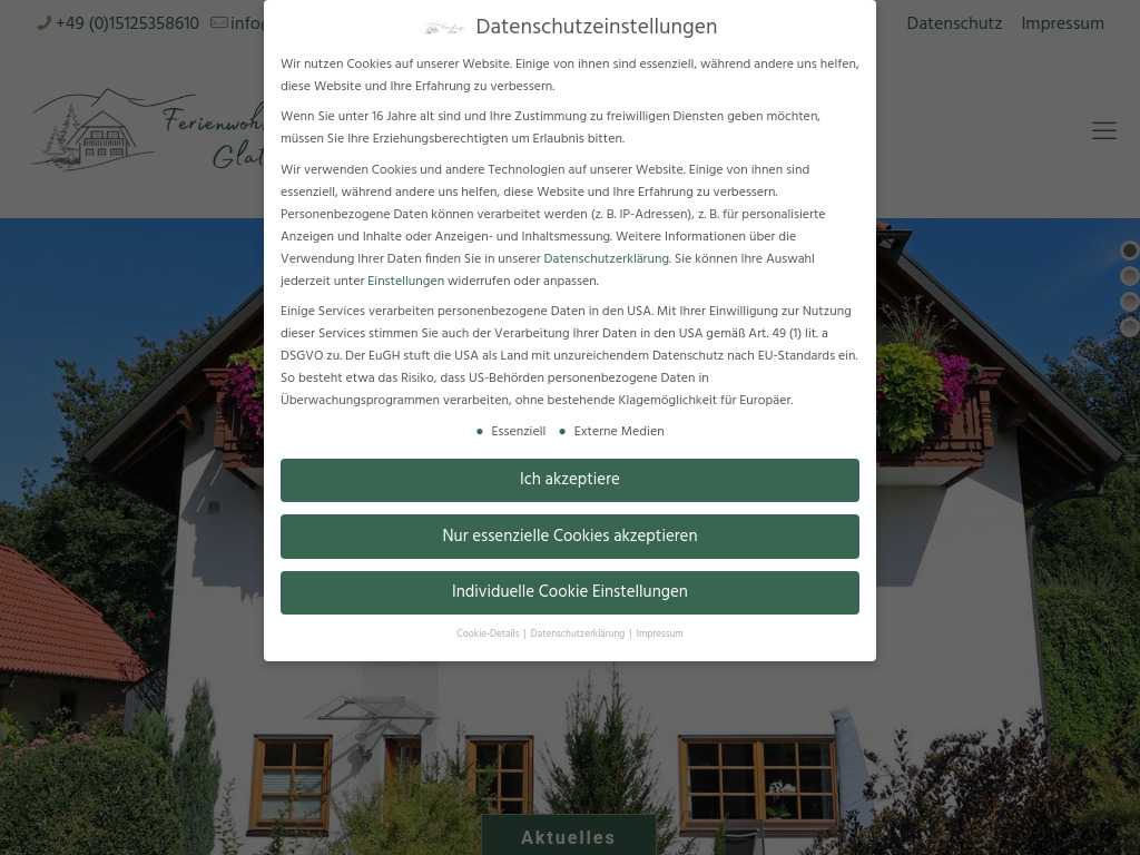 Website von Ferienwohnungen Glatz in Seelbach
