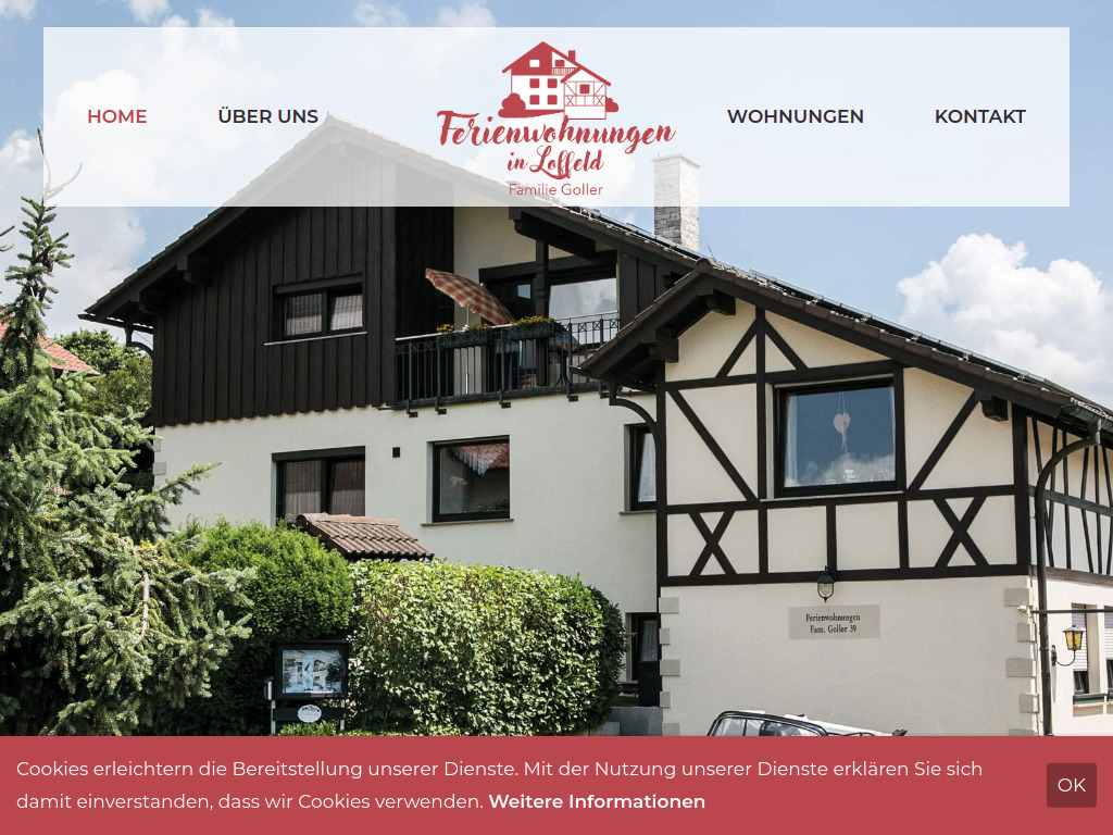 Website von Ferienwohnungen Goller in Bad Staffelstein-Loffeld