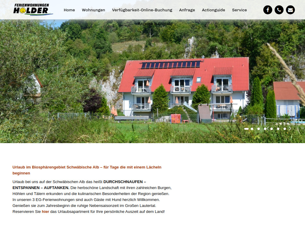 Website von Ferienwohnungen Holder in Hayingen-Anhausen