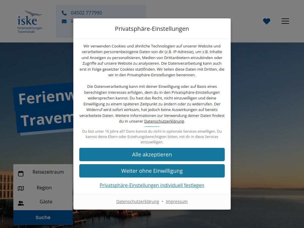 Website von Ferienwohnungen Travemünde Michael Iske e.K. in Lübeck-Travemünde