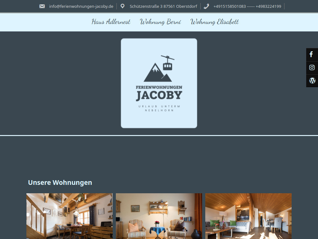 Website von Ferienwohnungen-Jacoby.de in Oberstdorf