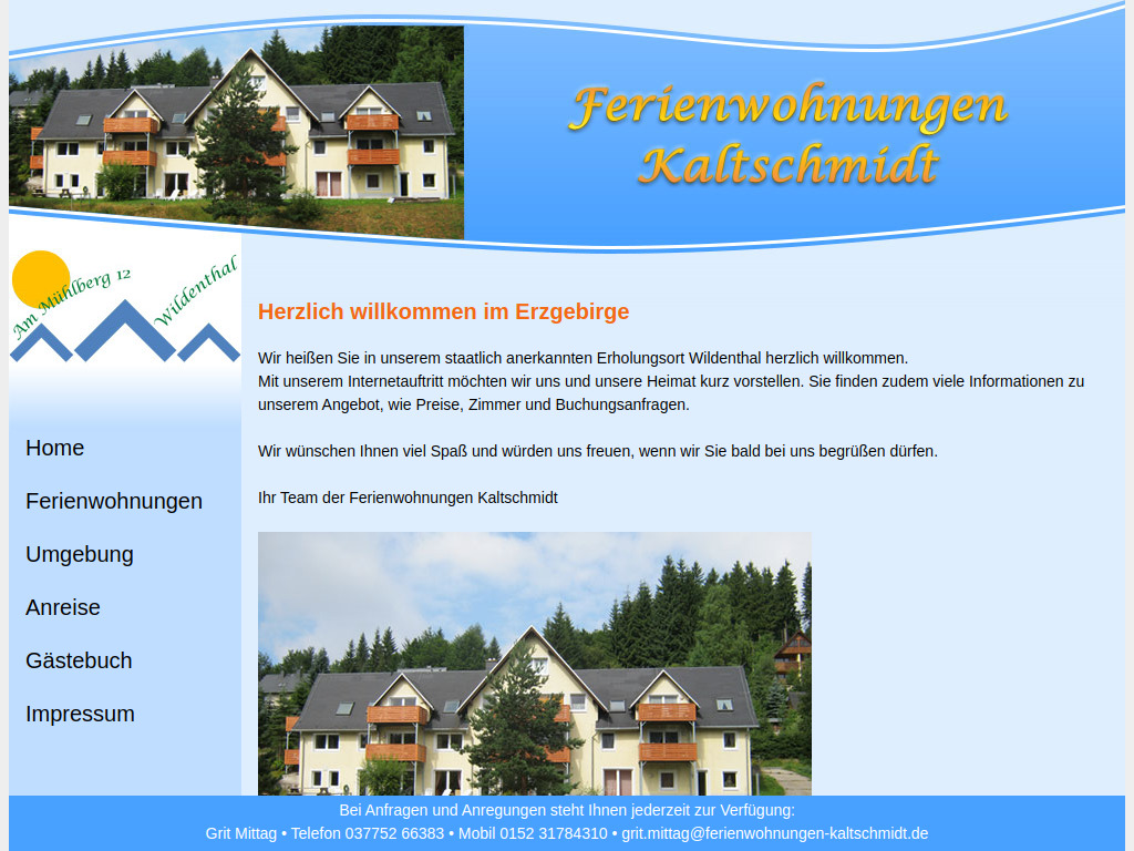 Website von Ferienwohnungen Kaltschmidt in Wildenthal