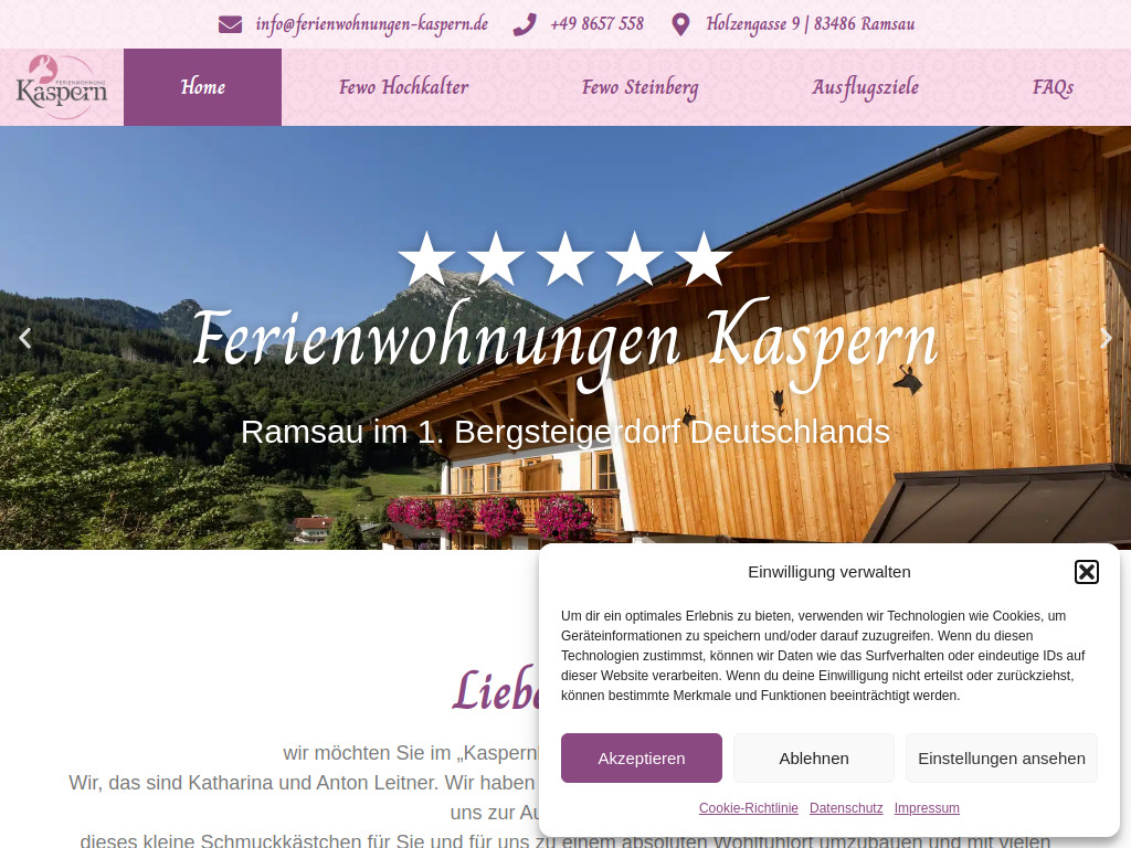 Website von Leitner Katharina & Anton FeWo Kaspern GdbR in Ramsau bei Berchtesgaden