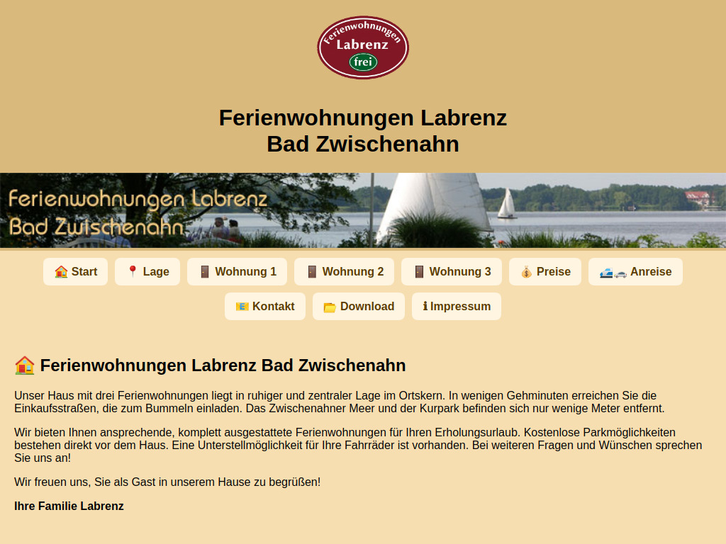 Website von Ferienwohnungen Labrenz in Bad Zwischenahn