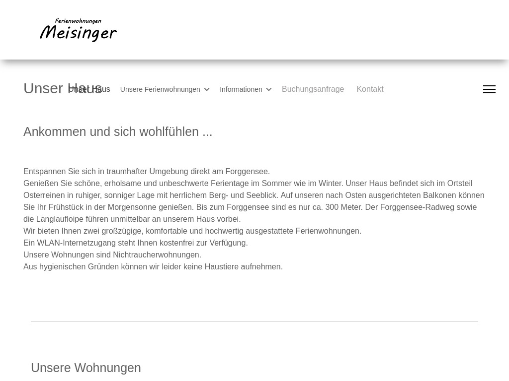Website von Ferienwohnungen Meisinger in Rieden am Forggensee