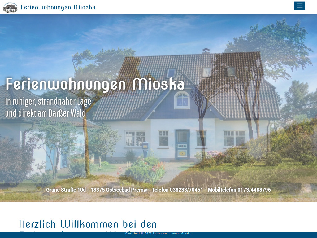 Website von Ferienwohnungen Mioska in Ostseebad Prerow