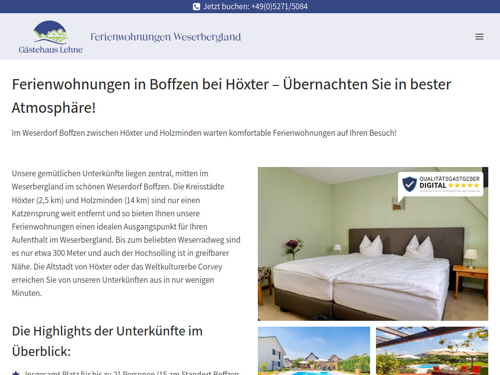 Website von Gästehaus Lehne in Boffzen