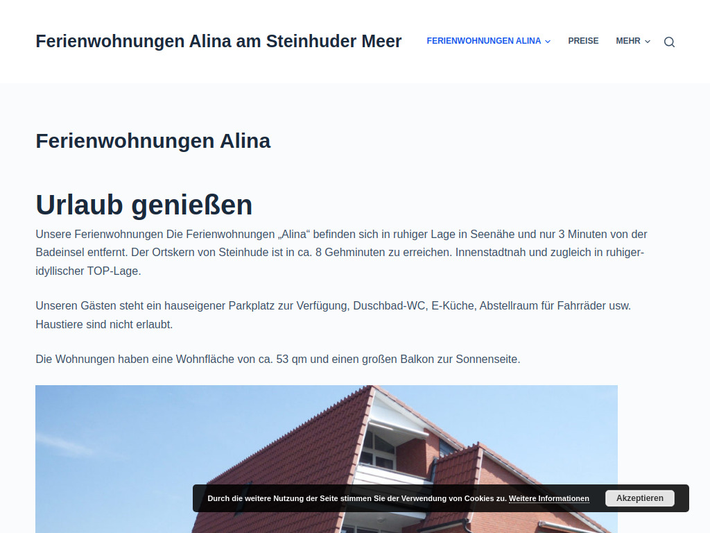 Website von Ferienwohnungen Alina am Steinhuder Meer in Wunstorf