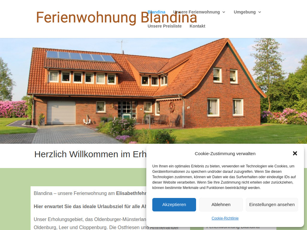 Website von Ferienwohnung Blandina in Elisabethfehn
