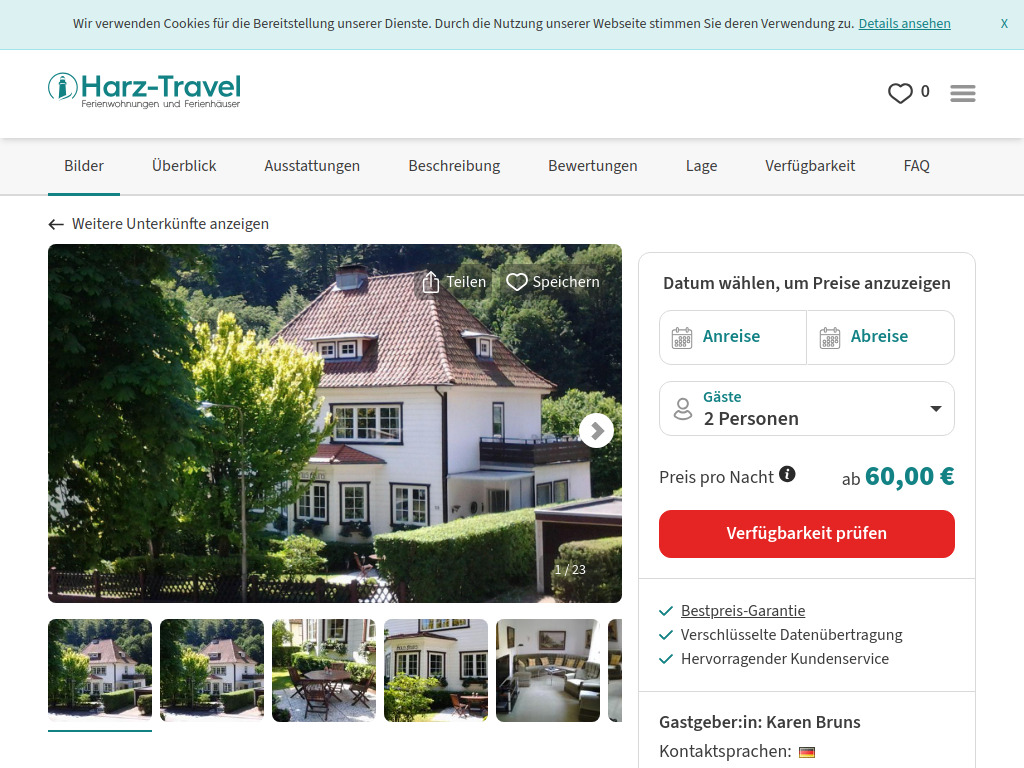 Website von Haus Bruns in Bad Grund
