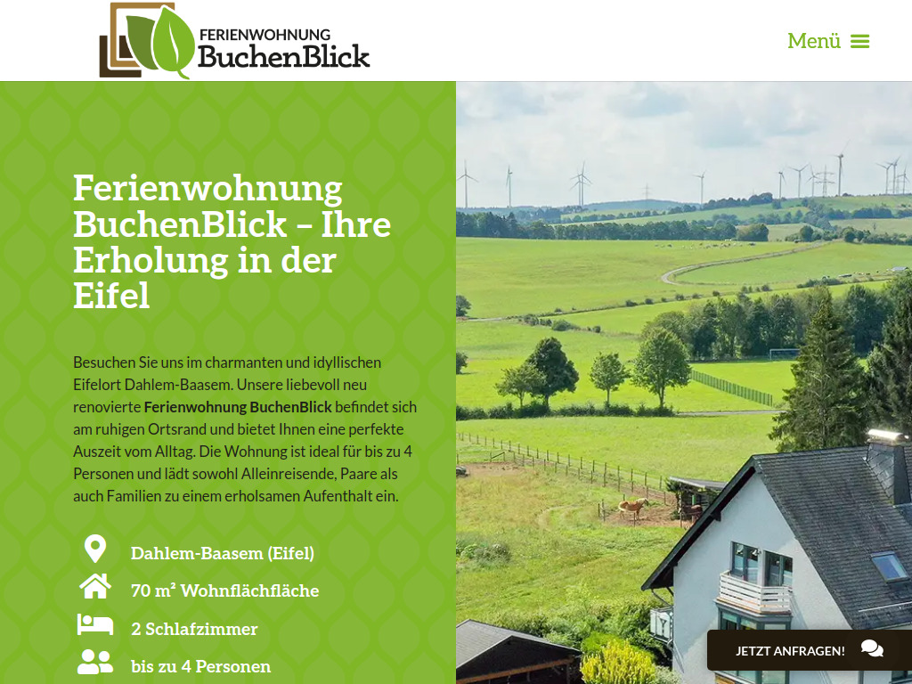 Website von Ferienwohnung BuchenBlick in Dahlem-Baasem