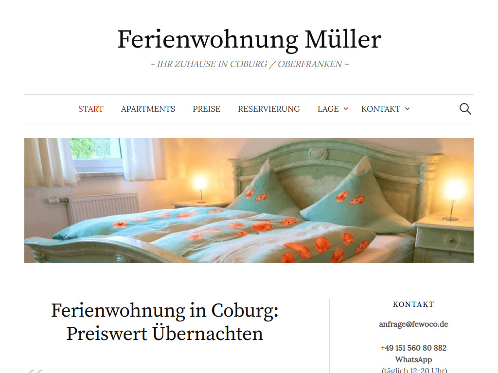 Website von Ferienwohnung Müller in Coburg