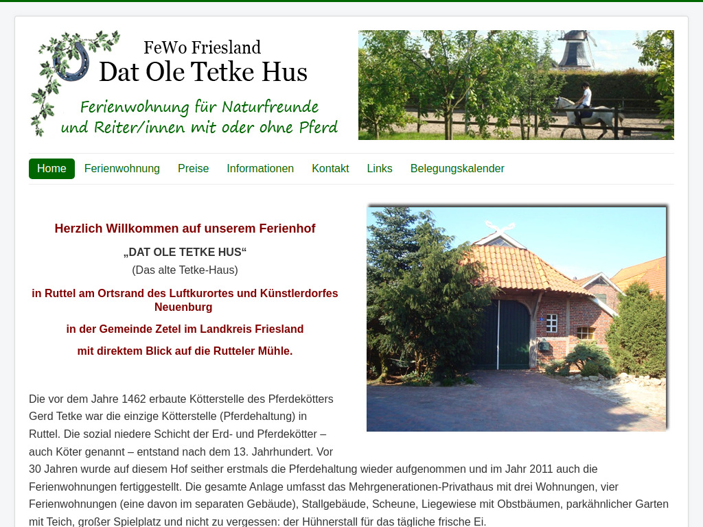 Website von Dat Ole Tetke Hus in Ruttel