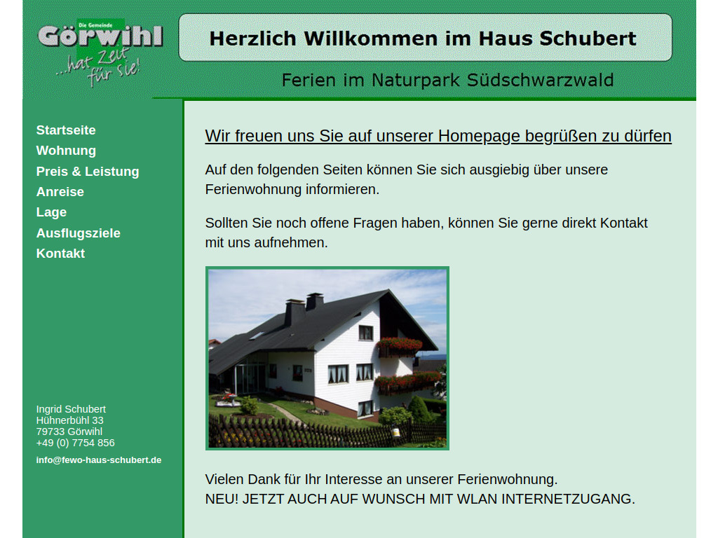 Website von Ferienwohnung Schubert in Görwihl
