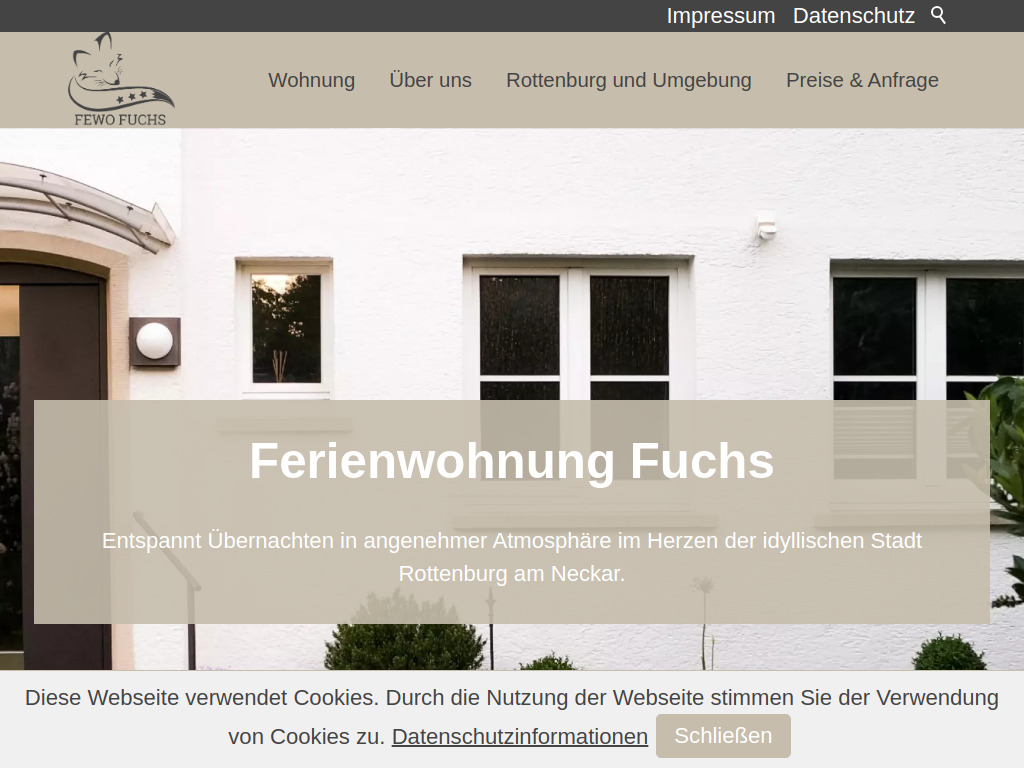 Website von Ferienwohnung Jutta und Clemens Fuchs in Rottenburg am Neckar