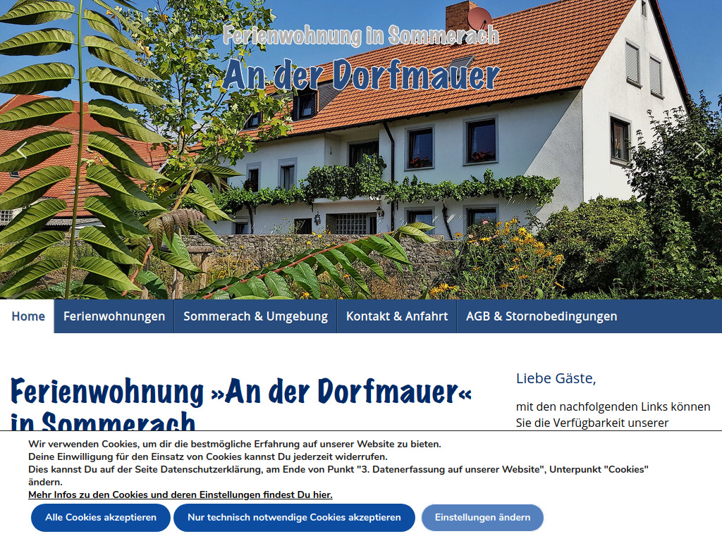 Website von Ferienwohnung "An der Dorfmauer" in Sommerach
