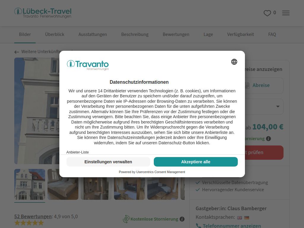 Website von FeWo Bamberger, zentrale Vorstadtvilla - Lübeck in Lübeck