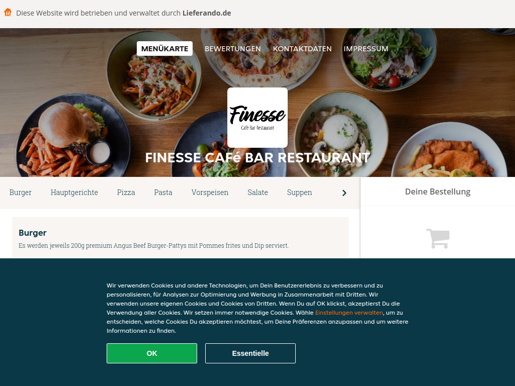 Website von Finesse Café Bar Restaurant - Essen online bestellen in Hannover in Hannover