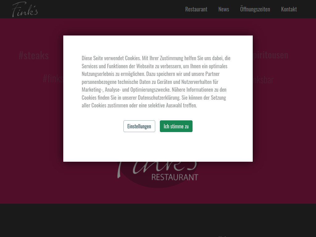 Website von Finks Restaurant in St. Johann in Tirol