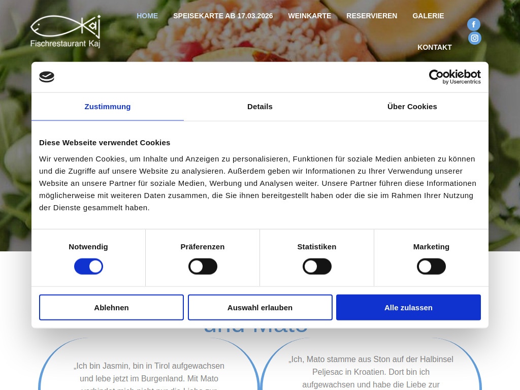 Website von Fischrestaurant KAJ