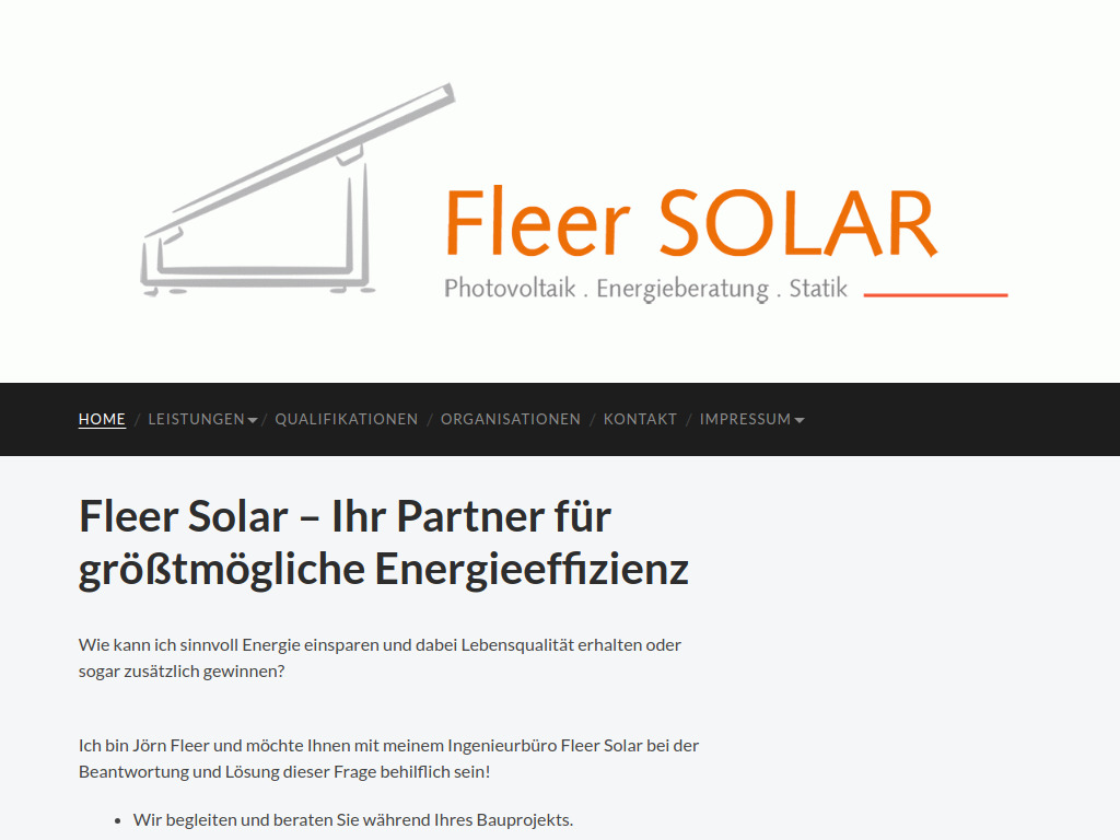 Website von Ing.-Büro Fleer-Solar in Lüneburg