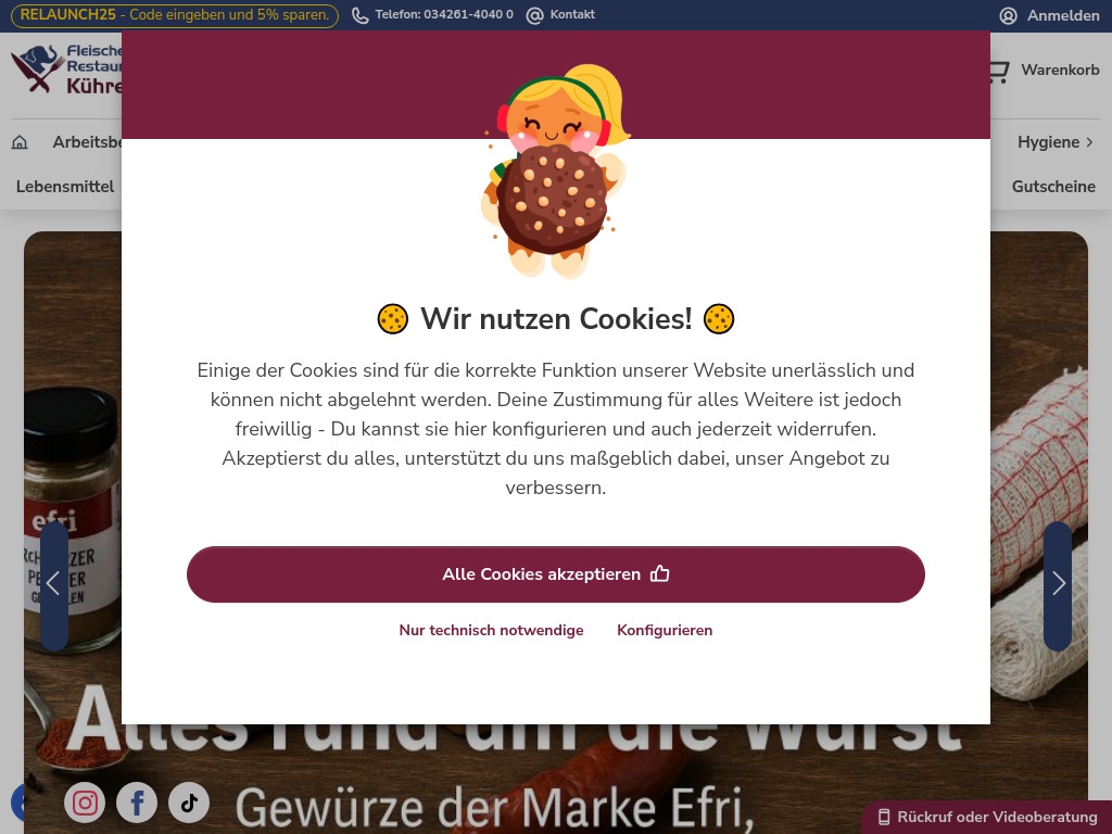 Website von Fleischer und Restaurantbedarf Kühren GmbH & Co. KG in Wurzen