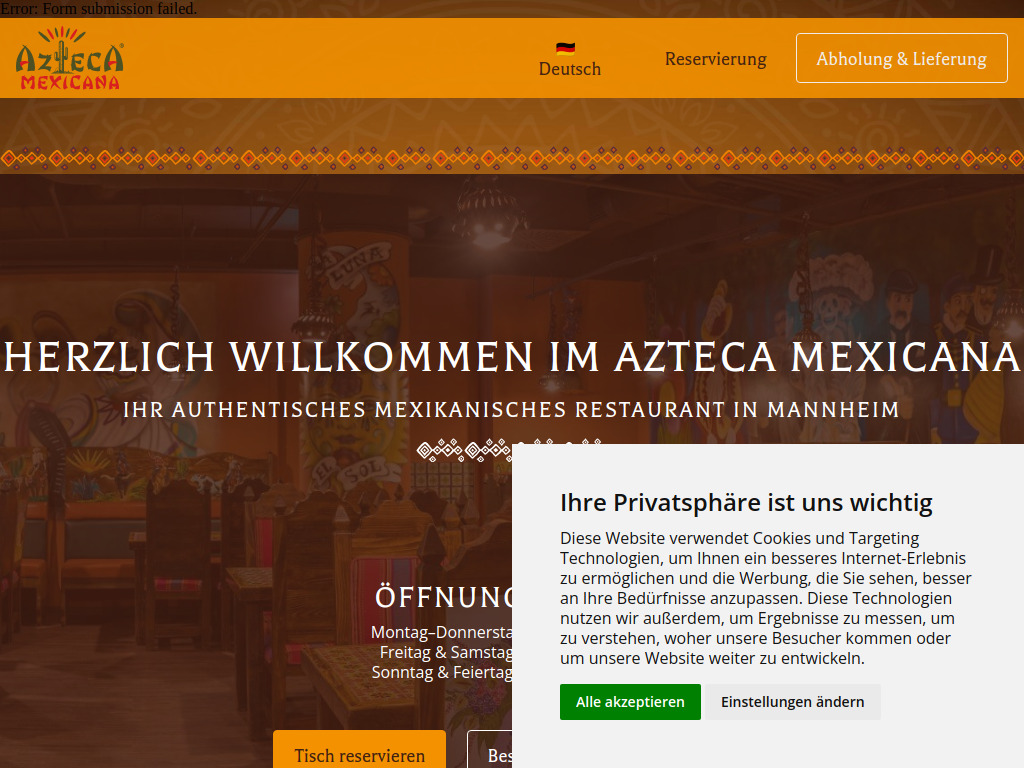 Website von Azteca Mexicana